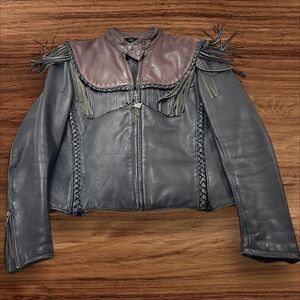 Vintage Harley-Davidson Willie G‎ Leather Fringe Braid Motorcycle Jacket 36